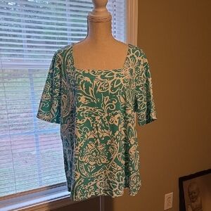 Jessica London Floral Print Women's Top - Turquoise and White